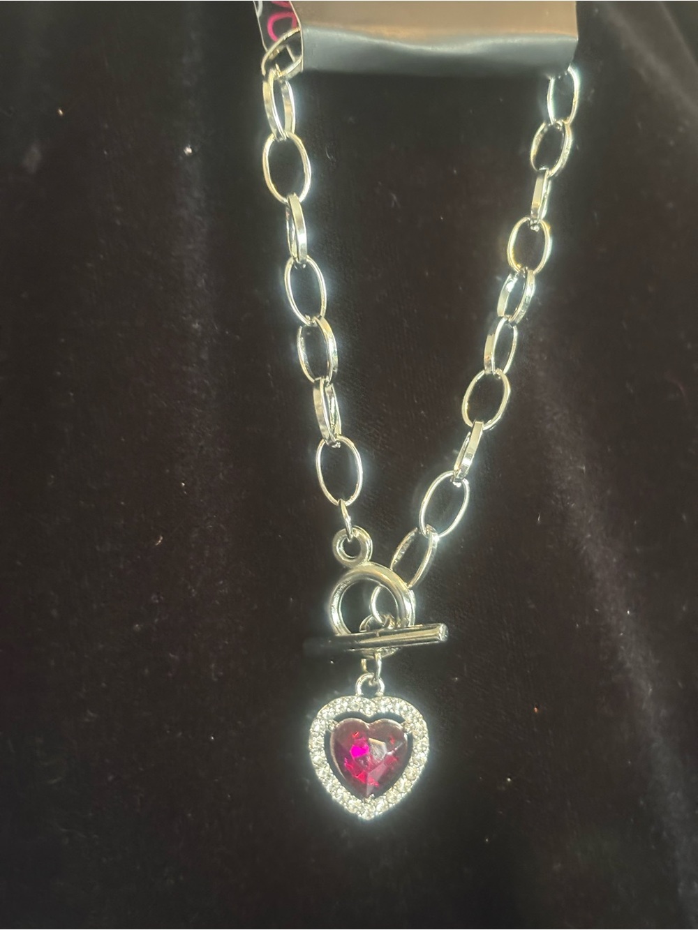 Silver Chain bracelet with Pink Heart Pendant